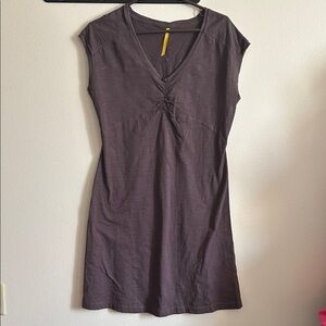 Lole Purple Ruched  V Neck Empire Waist Organic Cotton Casual  Dress